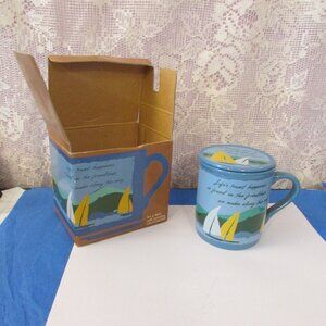 Vintage Hallmark Mug Mates Friendship Mug with Coaster/lid Sailboats 1985